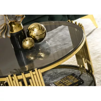 ACHIM Couchtisch - Rauchglas / Gold