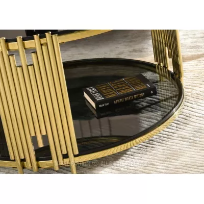 ACHIM Couchtisch - Rauchglas / Gold