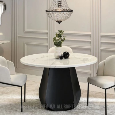 Designer-Esstisch DAVIS – weißer Marmor / schwarz