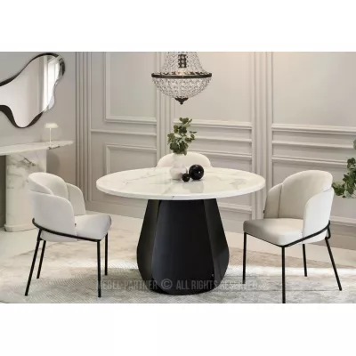 Designer-Esstisch DAVIS – weißer Marmor / schwarz