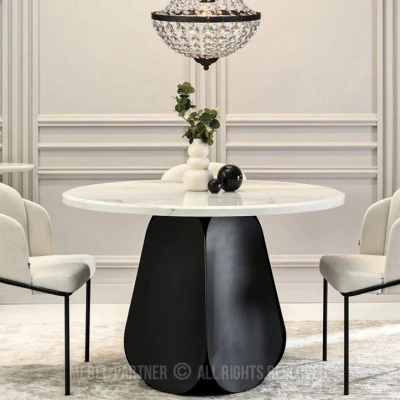Designer-Esstisch DAVIS – weißer Marmor / schwarz