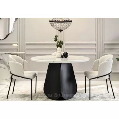 Designer-Esstisch DAVIS – weißer Marmor / schwarz