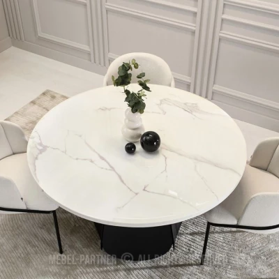 Designer-Esstisch DAVIS – weißer Marmor / schwarz