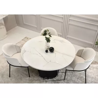 Designer-Esstisch DAVIS – weißer Marmor / schwarz