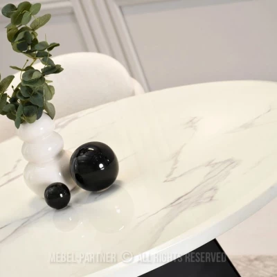 Designer-Esstisch DAVIS – weißer Marmor / schwarz