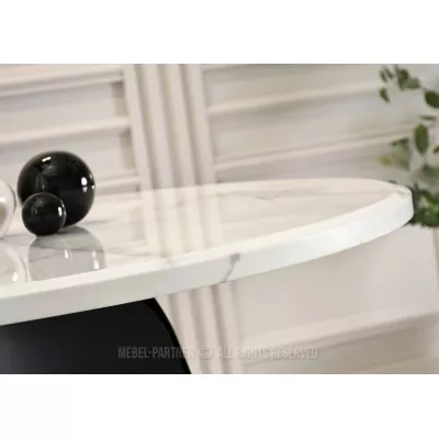 Designer-Esstisch DAVIS – weißer Marmor / schwarz