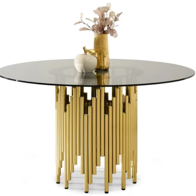 Luxuriöser Esstisch ACHIM – Rauchglas/Gold