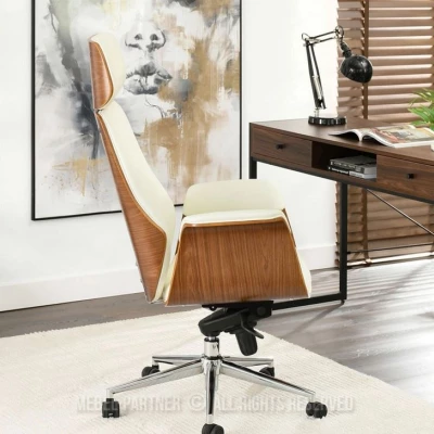 Bürostuhl BLANDINA – Walnuss/Creme/Chrom