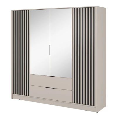Viertüriger Kleiderschrank mit Spiegel MARFA – Breite 206 cm, Kaschmir/Schwarz