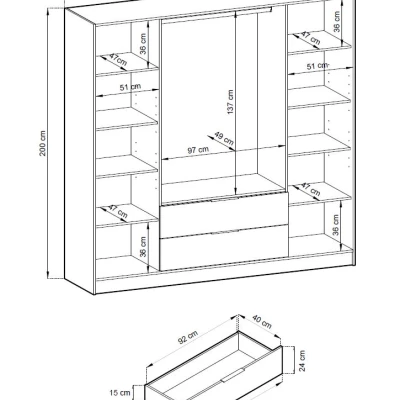 Viertüriger Kleiderschrank mit Spiegel MARFA – Breite 206 cm, Kaschmir/Schwarz
