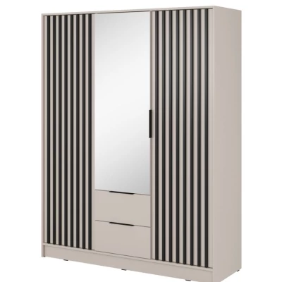 Dreitüriger Kleiderschrank mit Spiegel MARFA – Breite 155 cm, Kaschmir/Schwarz