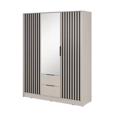 Dreitüriger Kleiderschrank mit Spiegel MARFA – Breite 155 cm, Kaschmir/Schwarz