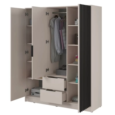 Dreitüriger Kleiderschrank mit Spiegel MARFA – Breite 155 cm, Kaschmir/Schwarz