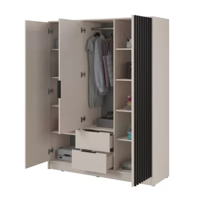 Dreitüriger Kleiderschrank mit Spiegel MARFA – Breite 155 cm, Kaschmir/Schwarz