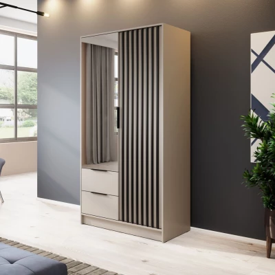 Zweitüriger Kleiderschrank mit Spiegel MARFA – Breite 105 cm, Kaschmir/Schwarz