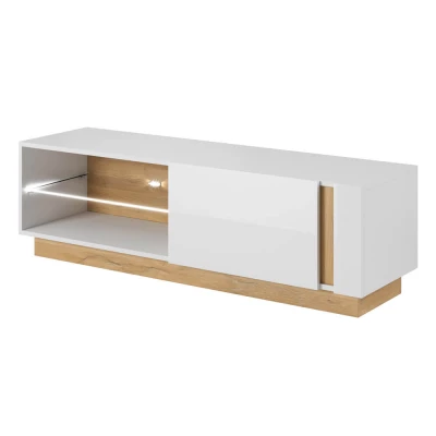 TV-Lowboard 138 cm DOTHAN - Grandson Eiche / Weiß / Hochglanzweiß