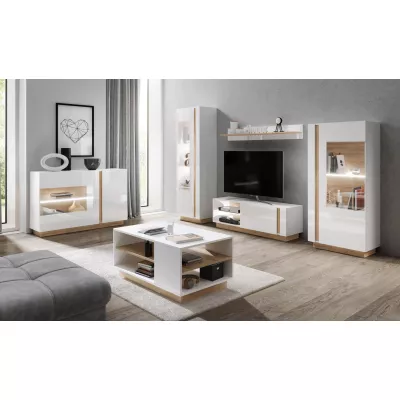 TV-Lowboard 138 cm DOTHAN - Grandson Eiche / Weiß / Hochglanzweiß