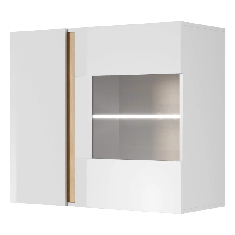 Hängevitrine 97 cm DOTHAN - Grandson Eiche / Weiß / Weiß Hochglanz