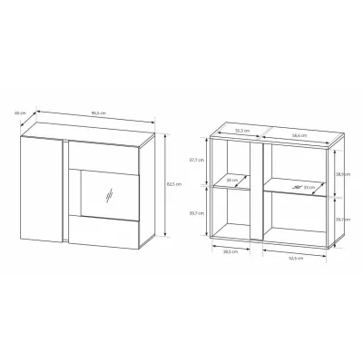 Hängevitrine 97 cm DOTHAN - Grandson Eiche / Weiß / Weiß Hochglanz