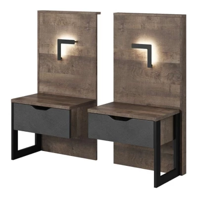 2er Set Nachttische GORDO - Eiche Sand Grande / Matera + LED Beleuchtung GRATIS