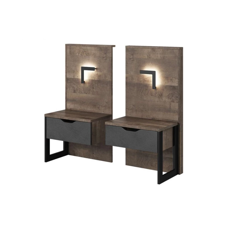 2er Set Nachttische GORDO - Eiche Sand Grande / Matera + LED Beleuchtung GRATIS