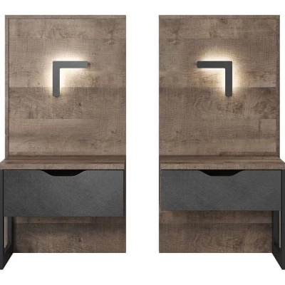 2er Set Nachttische GORDO - Eiche Sand Grande / Matera + LED Beleuchtung GRATIS