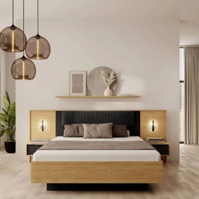 Schlafzimmer-Set mit Bett 160x200 BRENT - Baltische Eiche / Schwarz