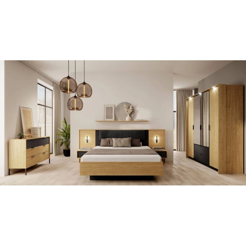 Schlafzimmer-Set mit Bett 160x200 BRENT - Baltische Eiche / Schwarz