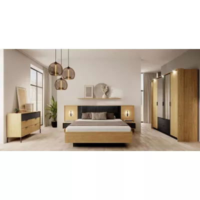 Schlafzimmer-Set mit Bett 160x200 BRENT - Baltische Eiche / Schwarz