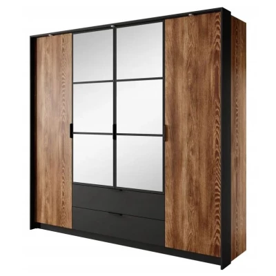 Kleiderschrank mit Spiegel 220 cm CALERA - Kastanie/Anthrazit