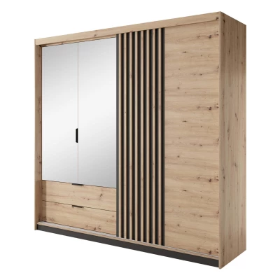 Kleiderschrank mit Spiegel 220 cm REFORM - Eiche handwerklich / Anthrazit
