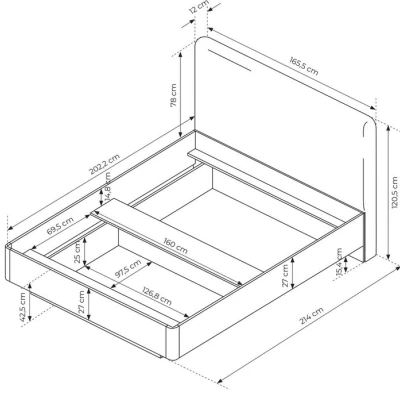 Doppelbett mit Stauraum 160x200 TROY - Barista Eiche