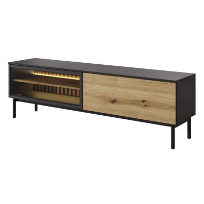 TV-Ständer 180 cm DEMOPOLIS – Eiche evoke / Schwarz + GRATIS LED-Beleuchtung