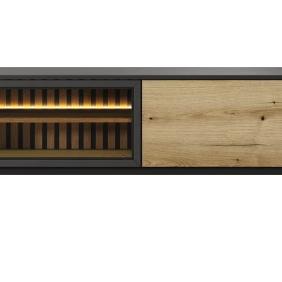 TV-Ständer 150 cm DEMOPOLIS - evoke Eiche / Schwarz + KOSTENLOSE LED-Beleuchtung