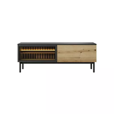 TV-Ständer 150 cm DEMOPOLIS - evoke Eiche / Schwarz + KOSTENLOSE LED-Beleuchtung