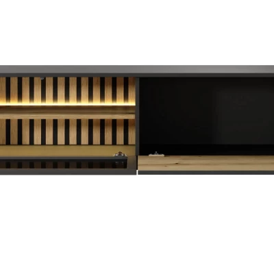 TV-Ständer 150 cm DEMOPOLIS - evoke Eiche / Schwarz + KOSTENLOSE LED-Beleuchtung