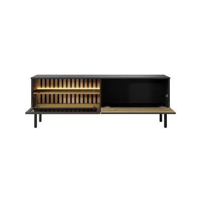TV-Ständer 150 cm DEMOPOLIS - evoke Eiche / Schwarz + KOSTENLOSE LED-Beleuchtung
