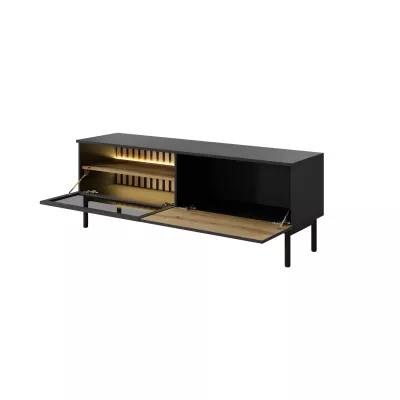 TV-Ständer 150 cm DEMOPOLIS - evoke Eiche / Schwarz + KOSTENLOSE LED-Beleuchtung