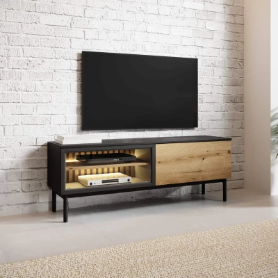 TV-Ständer 150 cm DEMOPOLIS - evoke Eiche / Schwarz + KOSTENLOSE LED-Beleuchtung