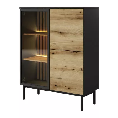 Vitrine DEMOPOLIS - Eiche evoke / schwarz + KOSTENLOSE LED-Beleuchtung