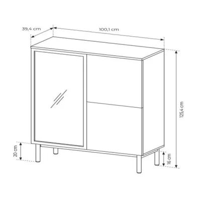 Vitrine DEMOPOLIS - Eiche evoke / schwarz + KOSTENLOSE LED-Beleuchtung