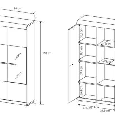 Schmaler Wohnzimmer-Vitrine LUVERNE - Sonoma-Eiche