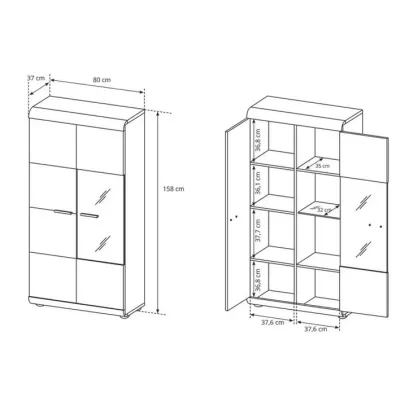 Schmaler Wohnzimmer-Vitrine LUVERNE - Sonoma-Eiche