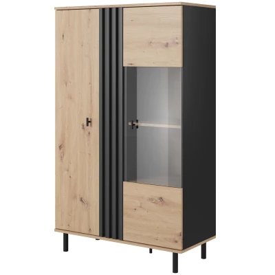Wohnzimmer-Vitrine CHATOM – Eiche, handgefertigt / Anthrazit