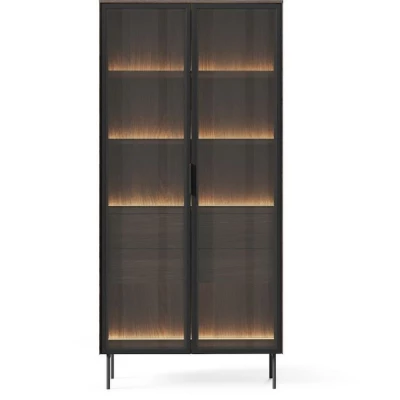 Hohe Vitrine SULIGENT – Dunin-Eiche / Schwarz + KOSTENLOSE LED-Beleuchtung