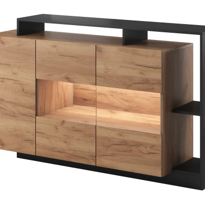 Glaskommode EUFALA – Kraft Eiche Gold/Anthrazit