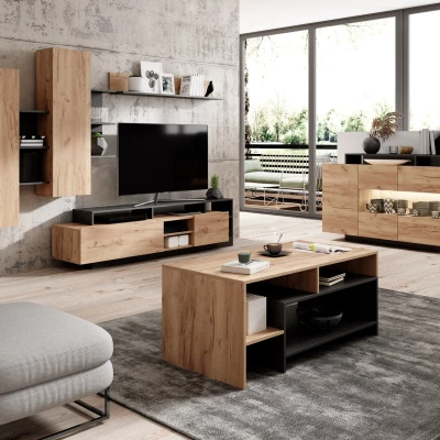 Glaskommode EUFALA – Kraft Eiche Gold/Anthrazit