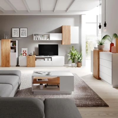 Wohnzimmerwand SYLVANIA – Kraft Eiche Gold/Weiß