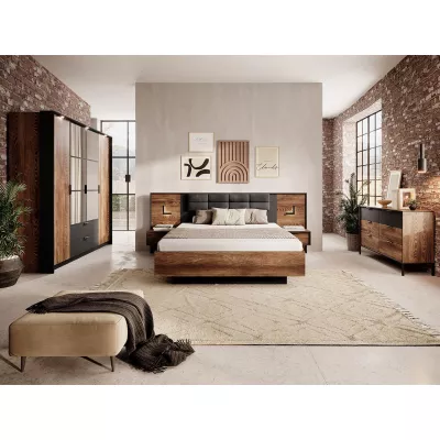 Schlafzimmer-Set mit Bett 160x200 CALERA - Kastanie/Anthrazit + GRATIS LED-Beleuchtung