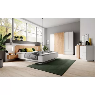 Schlafzimmermöbel mit Bett 160x200 SYLVANIA 2 - Kraft Eiche Gold/Weiß + GRATIS LED-Beleuchtung